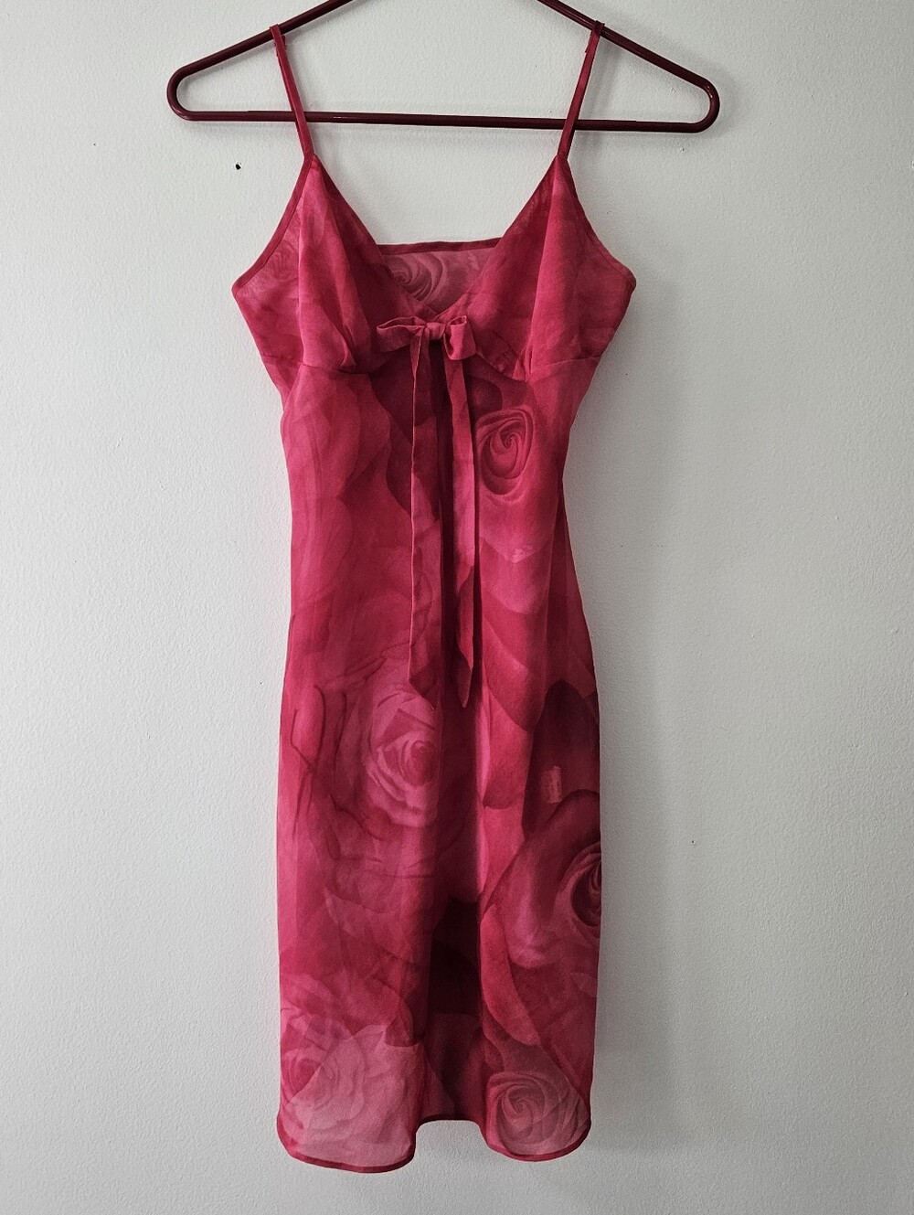 Vintage Aldola Pink Rose Print Slip Dress Sheer Size Medium